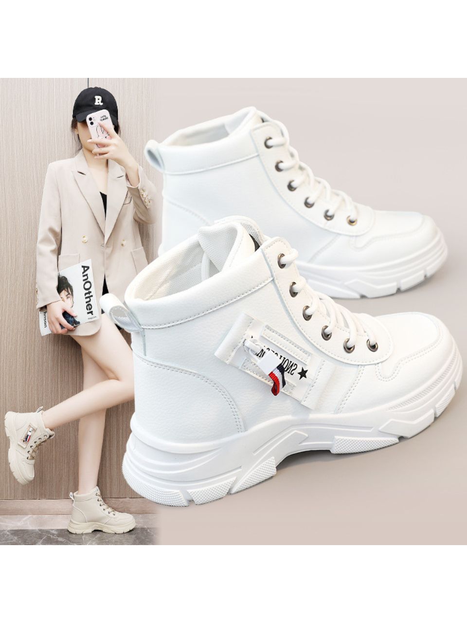 5 Giày Boot cao cổ dành cho nữ màu trắng phối khóa thu đông phiên bản hàn quốc thời trang thể thao mới 5 Giày Boot cao cổ dành cho nữ màu trắng phối khóa thu đông phiên bản hàn quốc thời trang thể thao mới