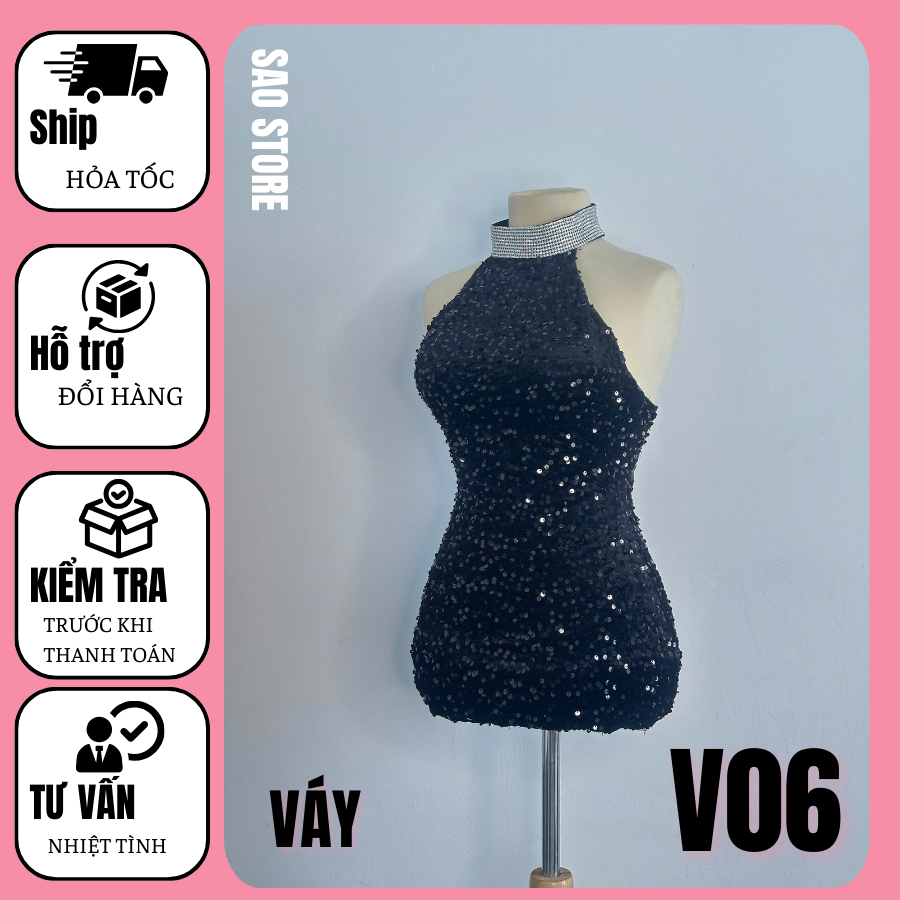 1 Váy dự tiệc đính đá chất kim sa đầm body cổ yếm sang trọng V06
