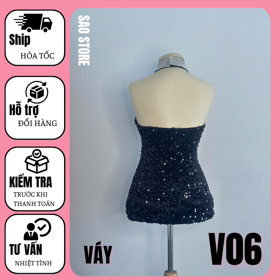 2 Váy dự tiệc đính đá chất kim sa đầm body cổ yếm sang trọng V06