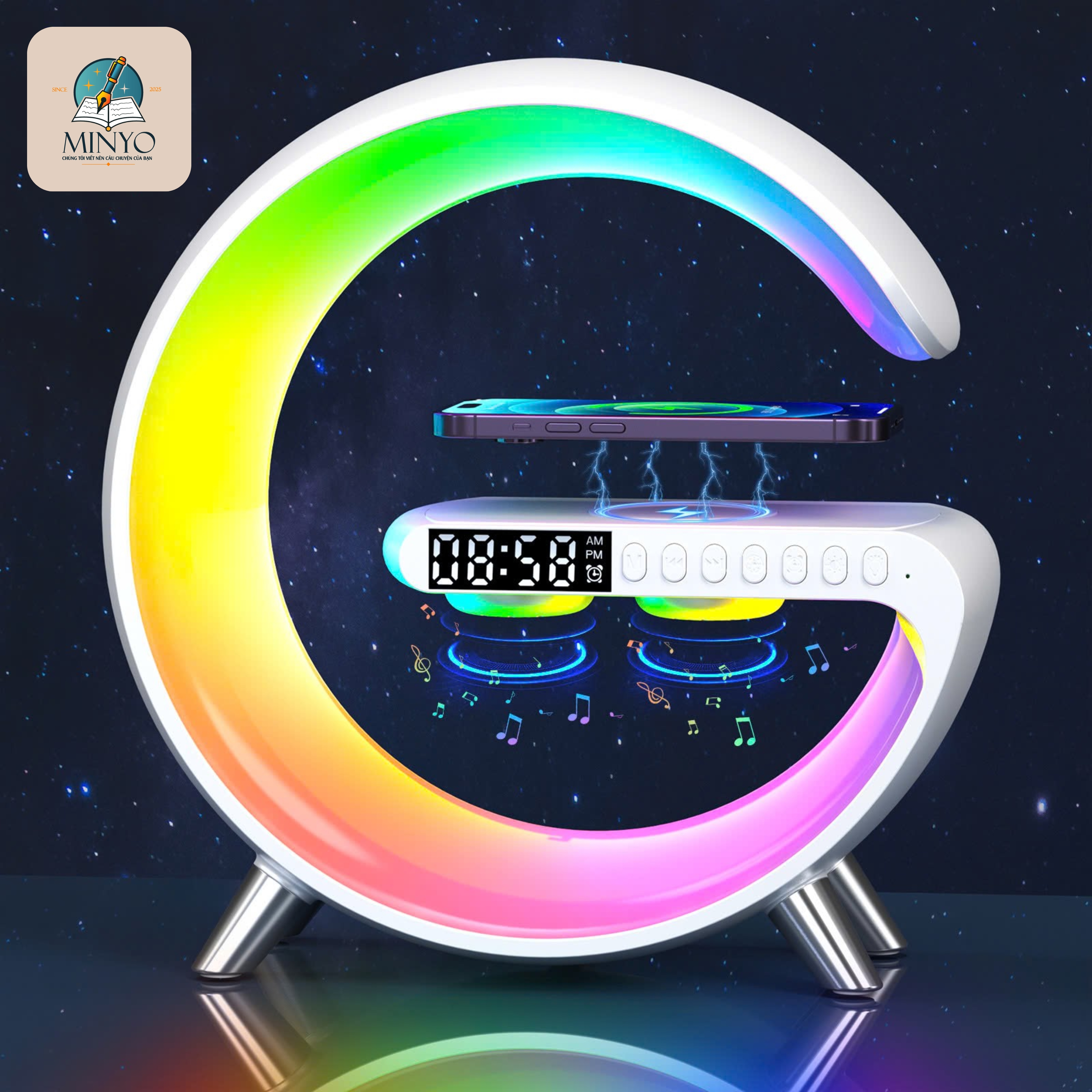 Loa Bluetooth Chữ G LED RGB - Sạc không dây, âm thanh sống động, đèn nháy theo nhạc Loa Bluetooth Chữ G LED RGB - Sạc không dây, âm thanh sống động, đèn nháy theo nhạc