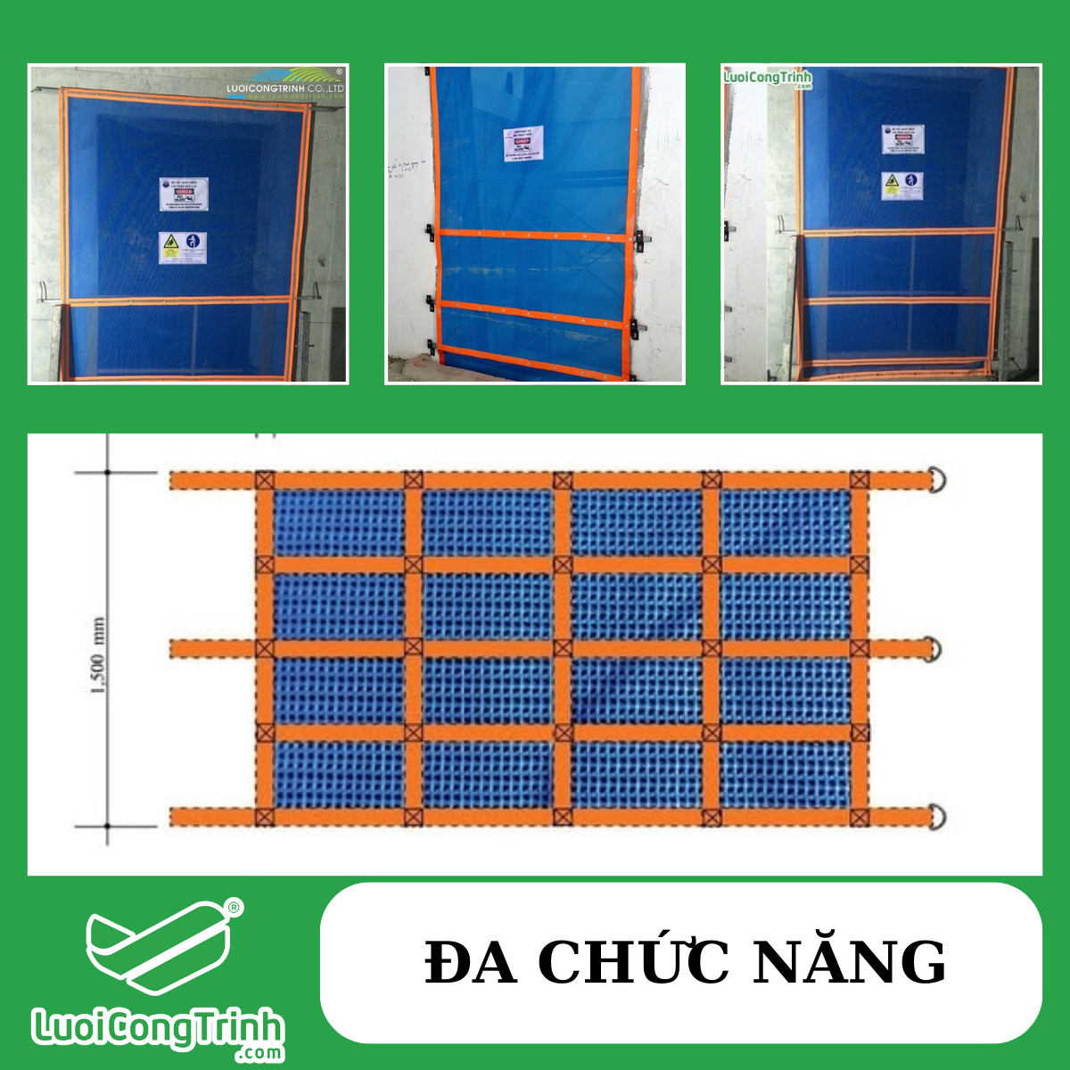 3 Lưới nhựa PVC may viền bấm khuy