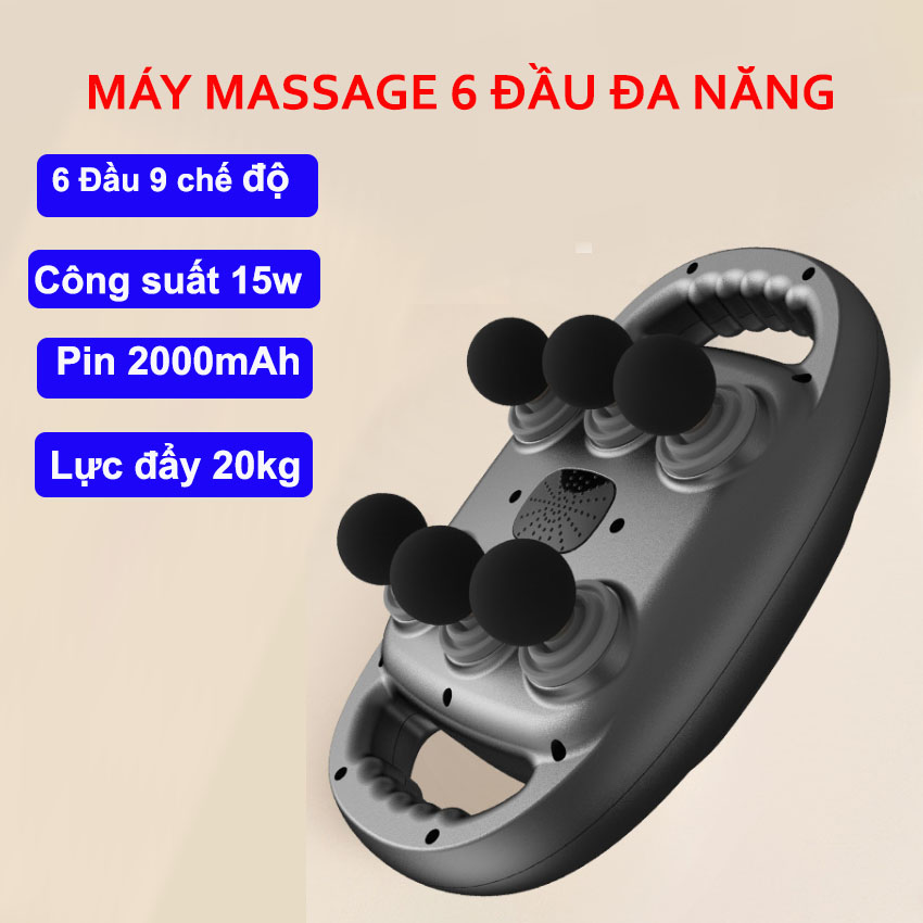 Máy massage cầm tay 6 đầu rung, máy massage toàn thân 9 chế độ mát xa