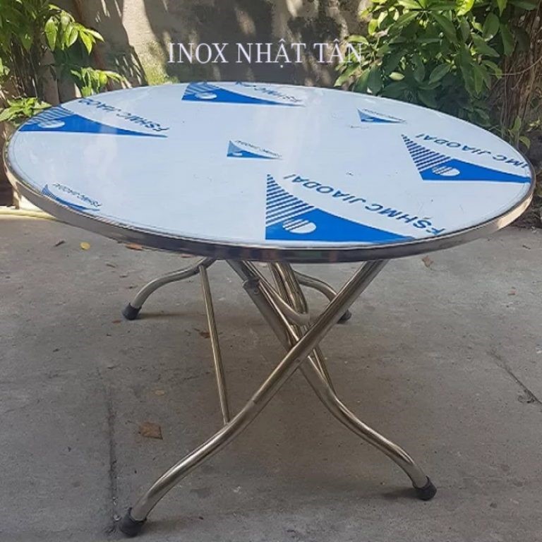 Bàn tròn inox chân xếp đường kính 1m2 Bàn tròn inox chân xếp đường kính 1m2