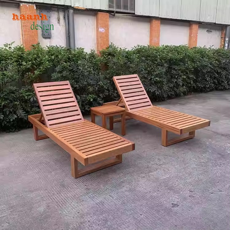 2 Giường thư giãn hồ bơi gỗ tự nhiên   tận hưởng không gian nghỉ dưỡng hoàn hảo