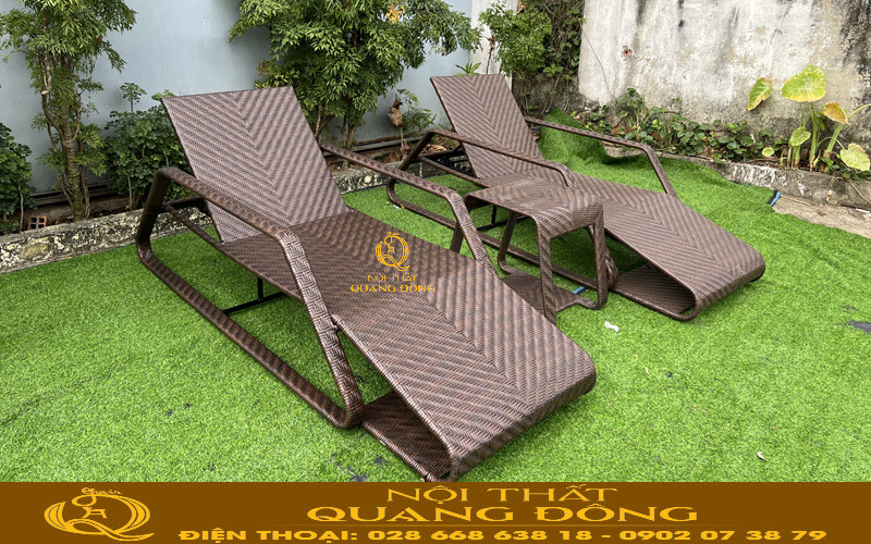 2 Ghế Nằm Hồ Bơi Giả Mây Cao Cấp - Mã QD-591   Nội Thất Quang Đông