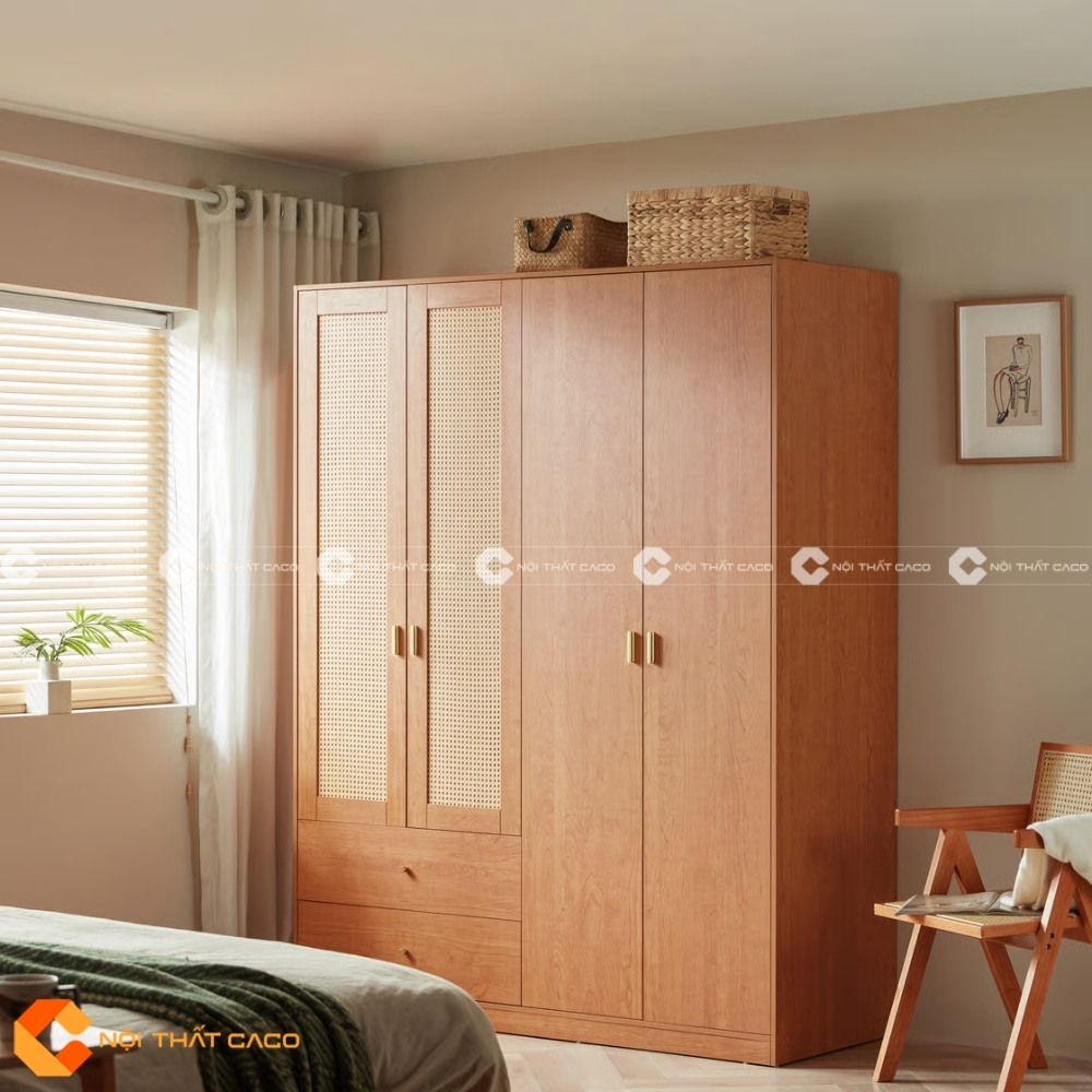 1 Tủ Quần Áo Gỗ Công Nghiệp Phối Lưới Mây Hiện Đại 1 Tủ Quần Áo Gỗ Công Nghiệp Phối Lưới Mây Hiện Đại