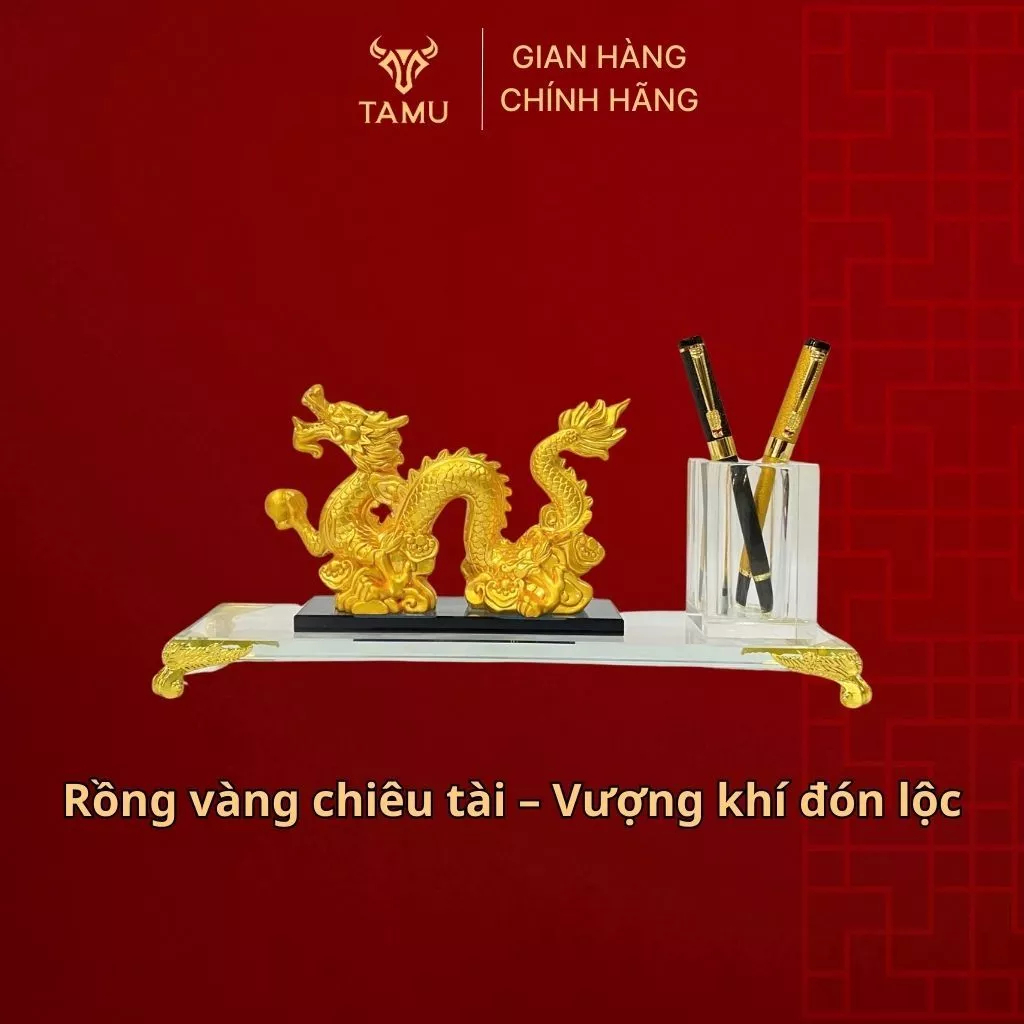 1 Hộp Cắm Bút Rồng Vàng Kim Long Phú Quý   Decor Bàn Làm Việc Cao Cấp Cho Lãnh Đạo Văn Phòng Công Sở