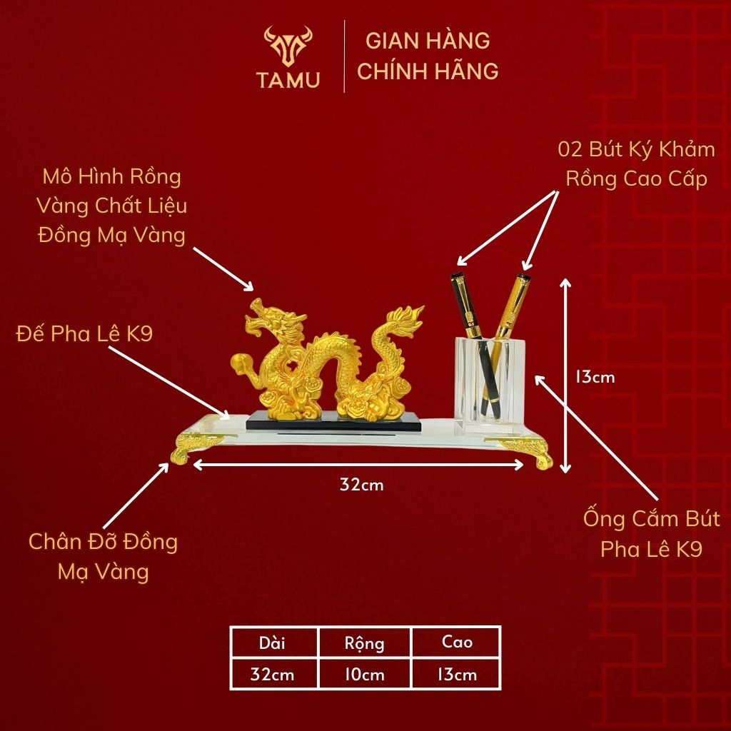 2 Hộp Cắm Bút Rồng Vàng Kim Long Phú Quý   Decor Bàn Làm Việc Cao Cấp Cho Lãnh Đạo Văn Phòng Công Sở