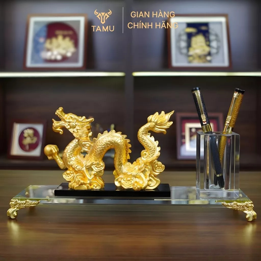 3 Hộp Cắm Bút Rồng Vàng Kim Long Phú Quý   Decor Bàn Làm Việc Cao Cấp Cho Lãnh Đạo Văn Phòng Công Sở
