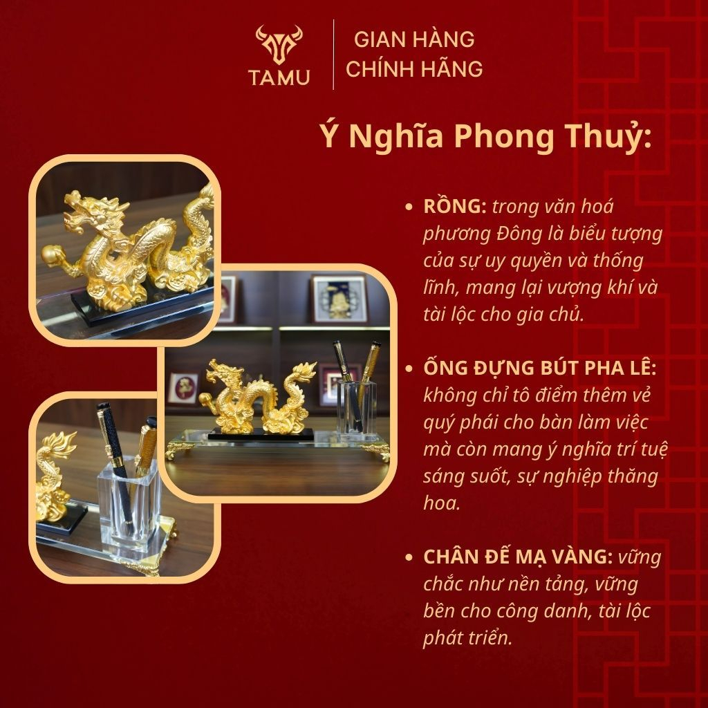 4 Hộp Cắm Bút Rồng Vàng Kim Long Phú Quý   Decor Bàn Làm Việc Cao Cấp Cho Lãnh Đạo Văn Phòng Công Sở