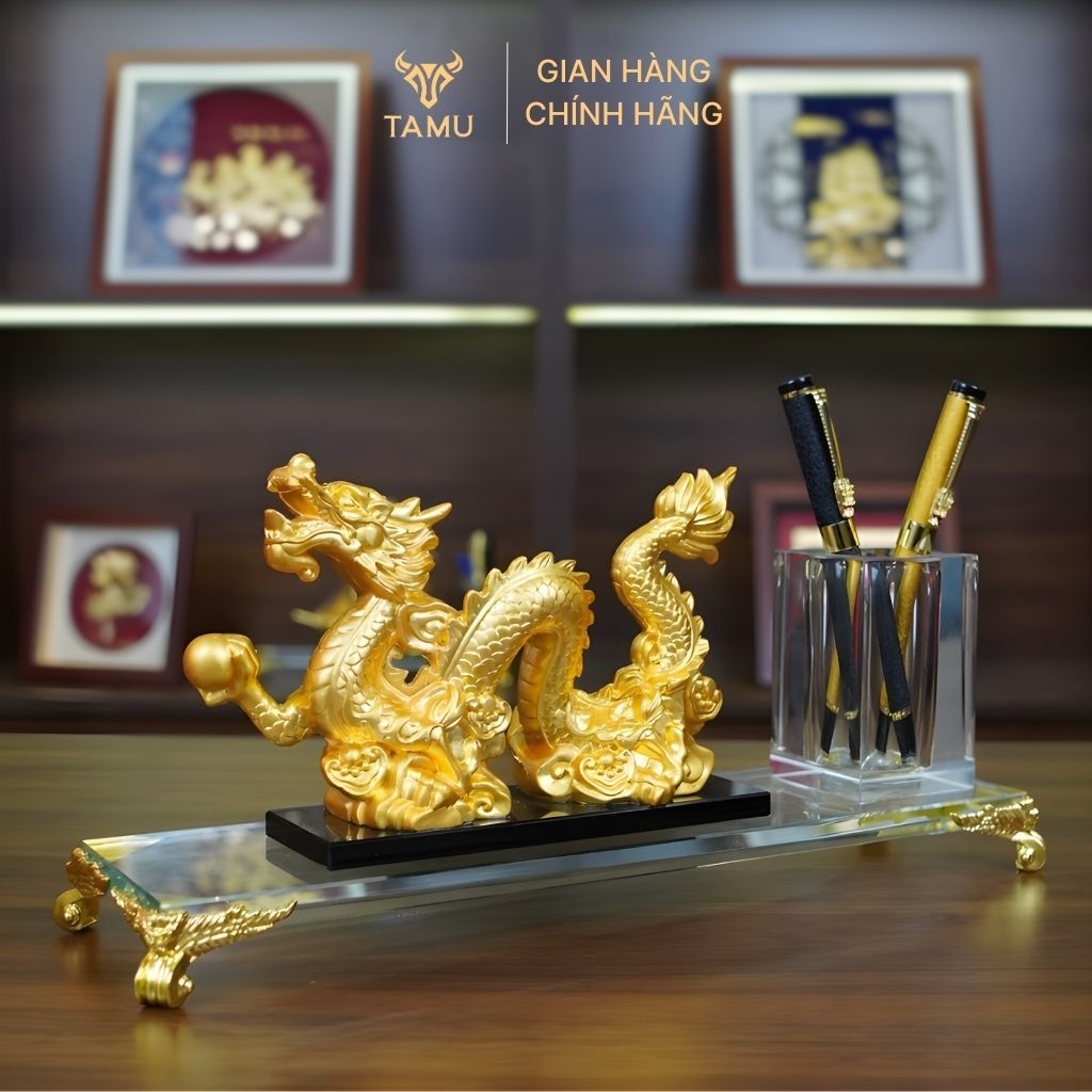 5 Hộp Cắm Bút Rồng Vàng Kim Long Phú Quý   Decor Bàn Làm Việc Cao Cấp Cho Lãnh Đạo Văn Phòng Công Sở