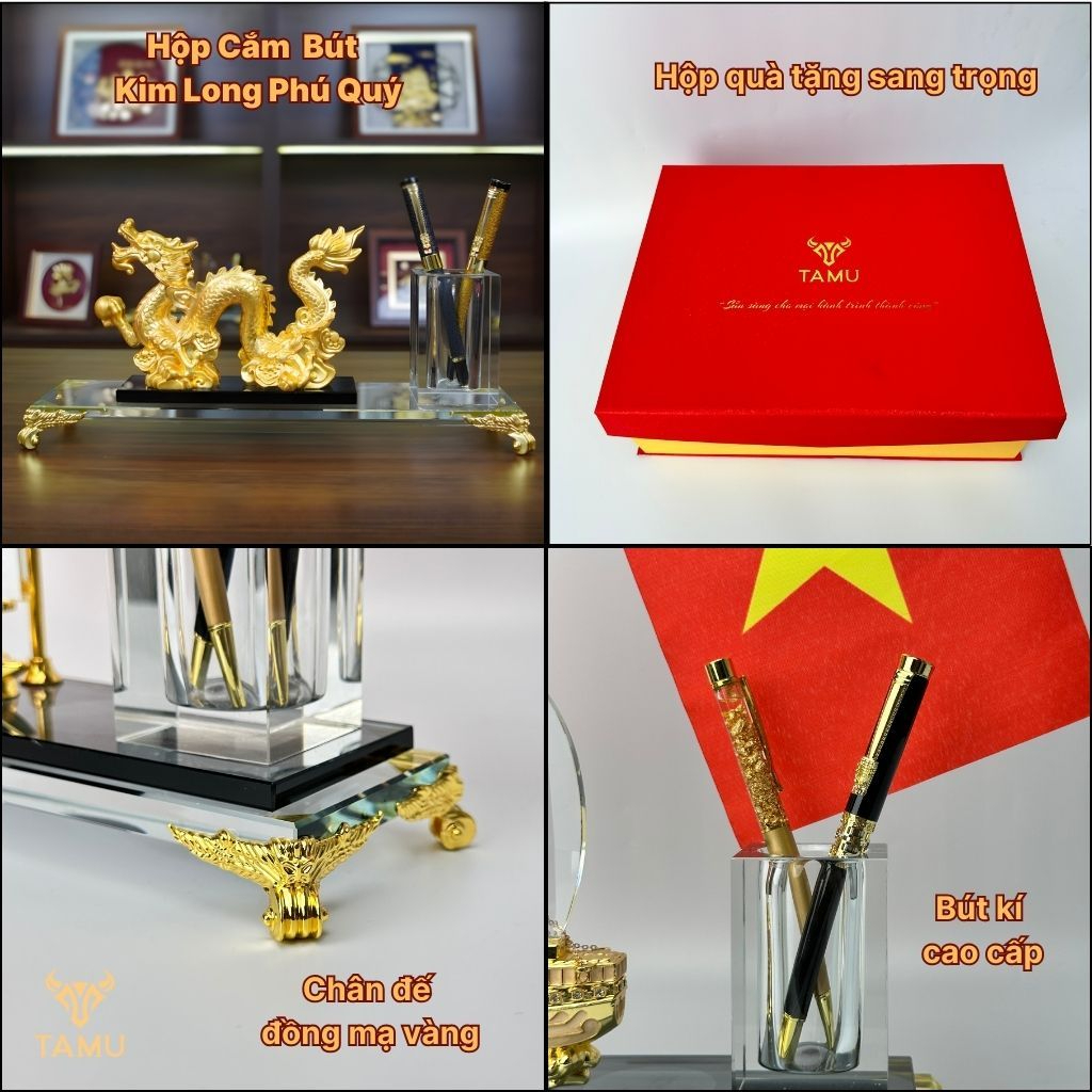 6 Hộp Cắm Bút Rồng Vàng Kim Long Phú Quý   Decor Bàn Làm Việc Cao Cấp Cho Lãnh Đạo Văn Phòng Công Sở