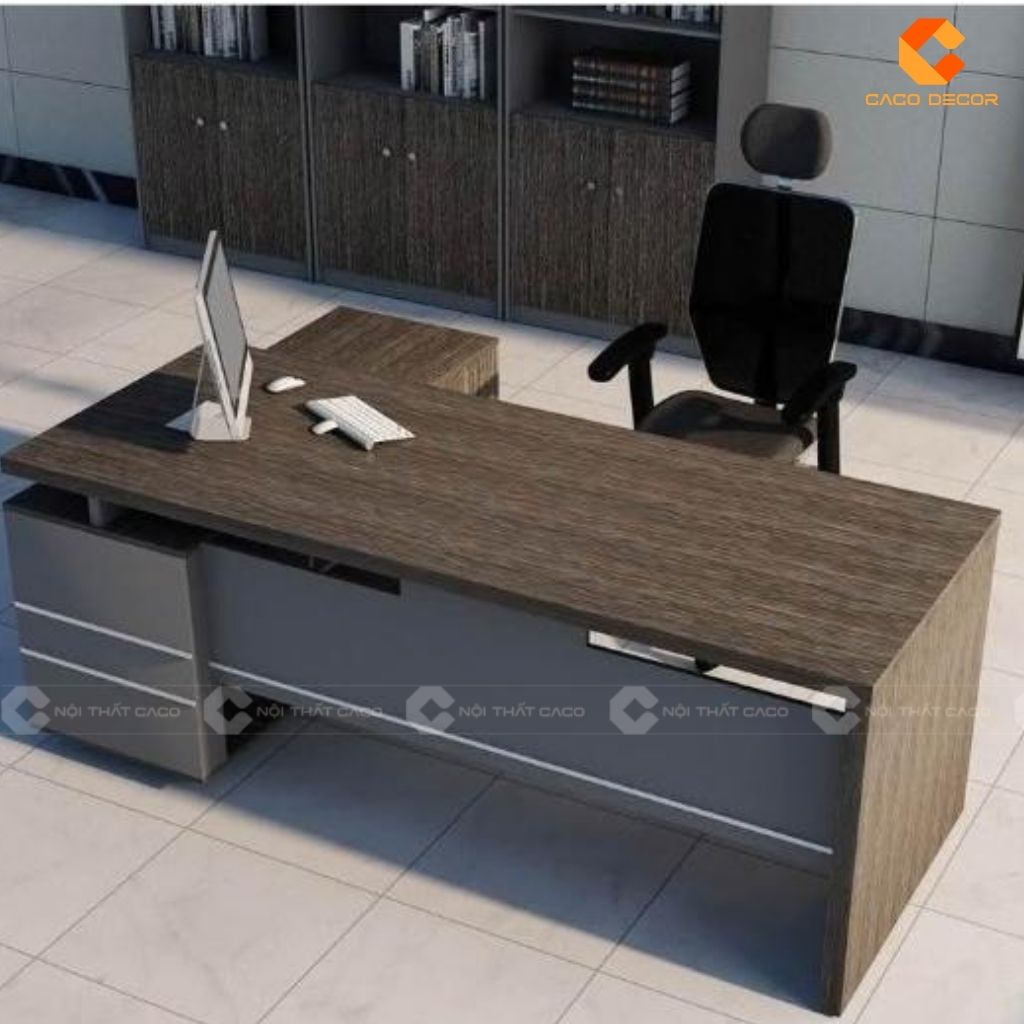 1 Bàn Giám Đốc Gỗ Công Nghiệp MDF Phủ Melamine Kèm Tủ Phụ Lưu Trữ