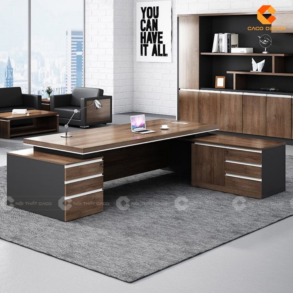 2 Bàn Giám Đốc Chữ L Vân Gỗ MDF Nâu Sang Trọng, Chuyên Nghiệp