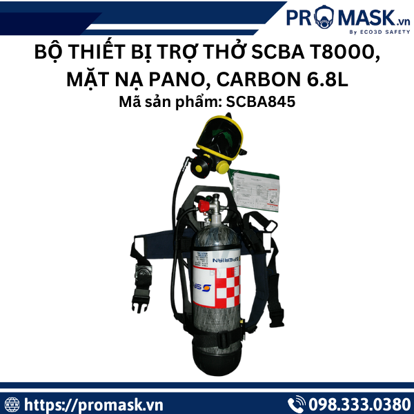 Bộ thiết bị trợ thở SCBA T8000, mặt nạ PANO, carbon 6.8L   Trang bị không thể thiếu trong môi trường