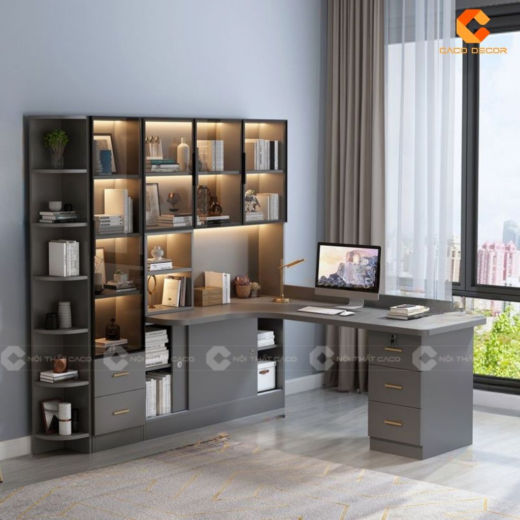 Bàn Giám Đốc Kết Hợp Kệ Sách Gỗ MDF Tối Ưu Công Năng