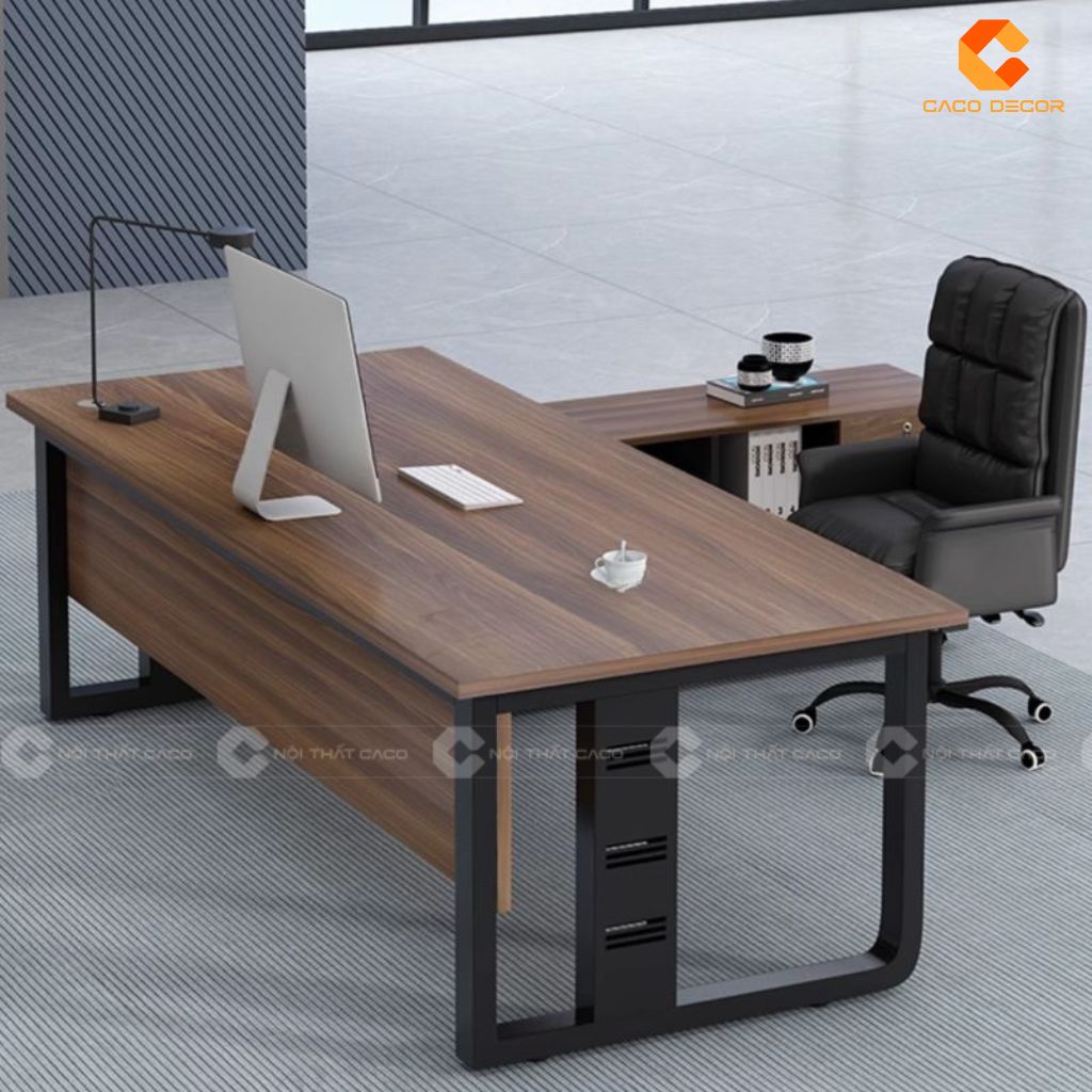 2 Bàn GIám Đốc MDF Thiết Kế Chân Sắt Kèm Tủ Phụ Hiện Đại Chắc Chắn