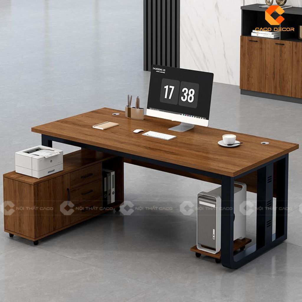 1 Bàn GIám Đốc MDF Thiết Kế Chân Sắt Kèm Tủ Phụ Hiện Đại Chắc Chắn