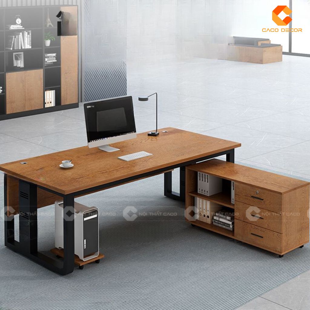 Bàn GIám Đốc MDF Thiết Kế Chân Sắt Kèm Tủ Phụ Hiện Đại Chắc Chắn