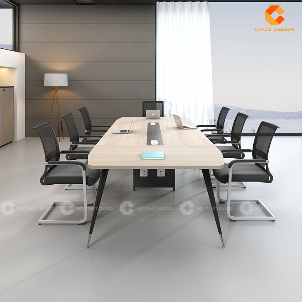2 Mẫu Bàn Họp 8 Người Gỗ MDF Kết Hợp Chân Sắt Hiện Đại