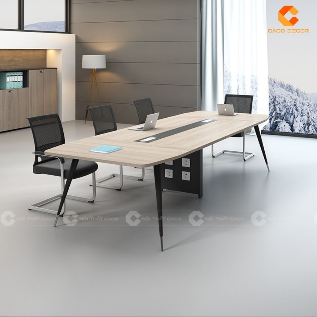 Mẫu Bàn Họp 8 Người Gỗ MDF Kết Hợp Chân Sắt Hiện Đại
