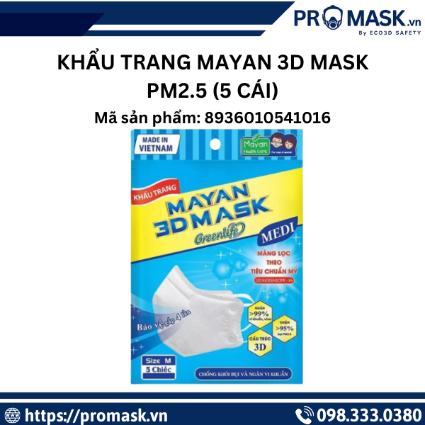 Khẩu trang Mayan 3D Mask PM2.5  5 cái    Bảo vệ hô hấp hiệu quả