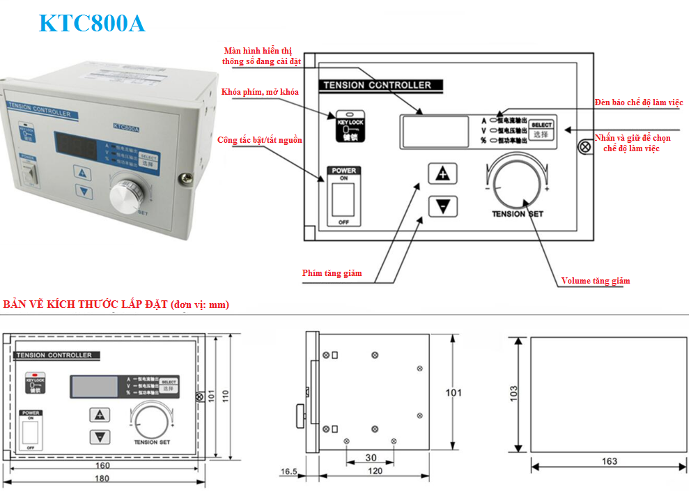 1 Thiết bị điều khiển lực căng điện tử, model: KTC800A