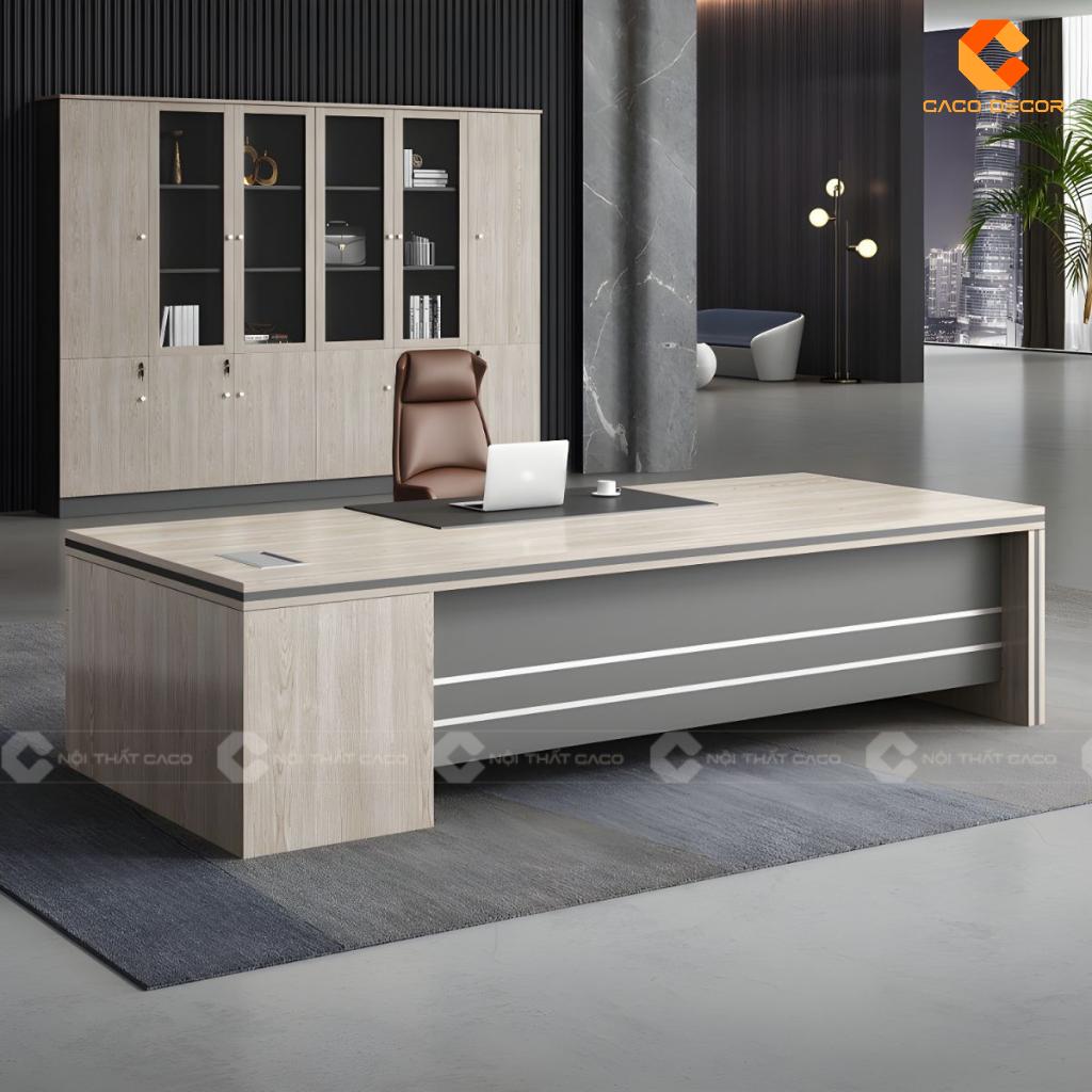 2 Bàn Giám Đốc Gỗ Công Nghiệp Màu Xám Có Hộc Tủ Lưu Trữ