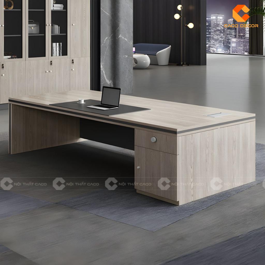 1 Bàn Giám Đốc Gỗ Công Nghiệp Màu Xám Có Hộc Tủ Lưu Trữ