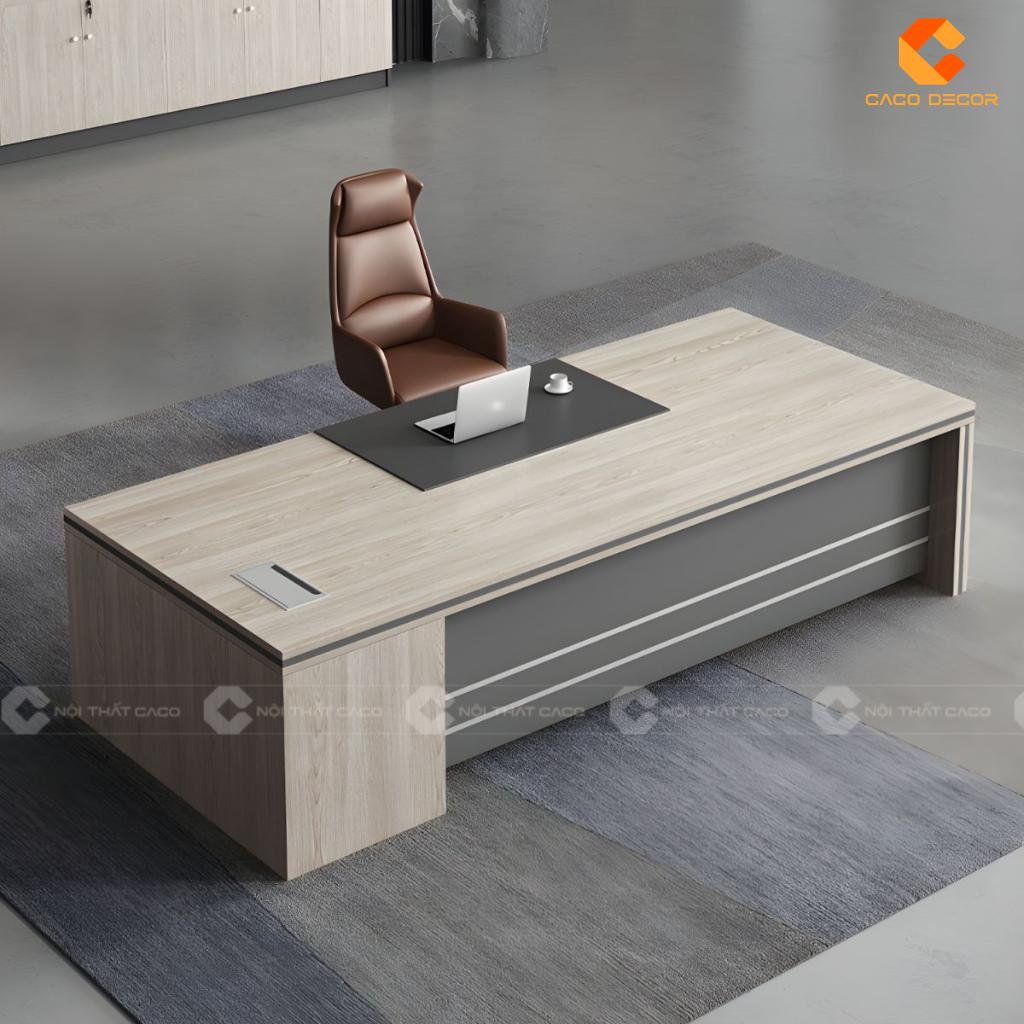 Bàn Giám Đốc Gỗ Công Nghiệp Màu Xám Có Hộc Tủ Lưu Trữ