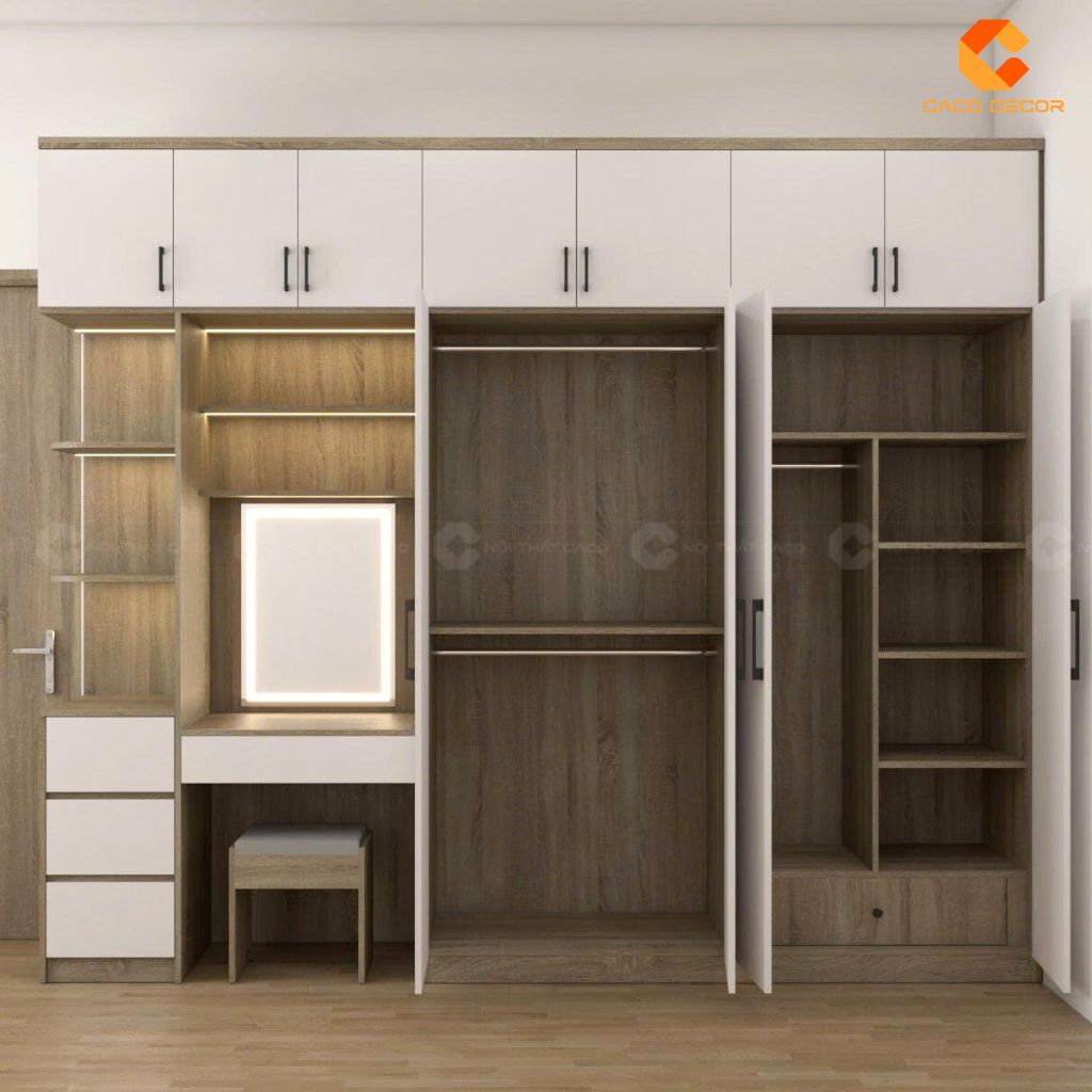 Tủ Quần Áo Gỗ Công Nghiệp Kết Hợp Bàn Trang Điểm