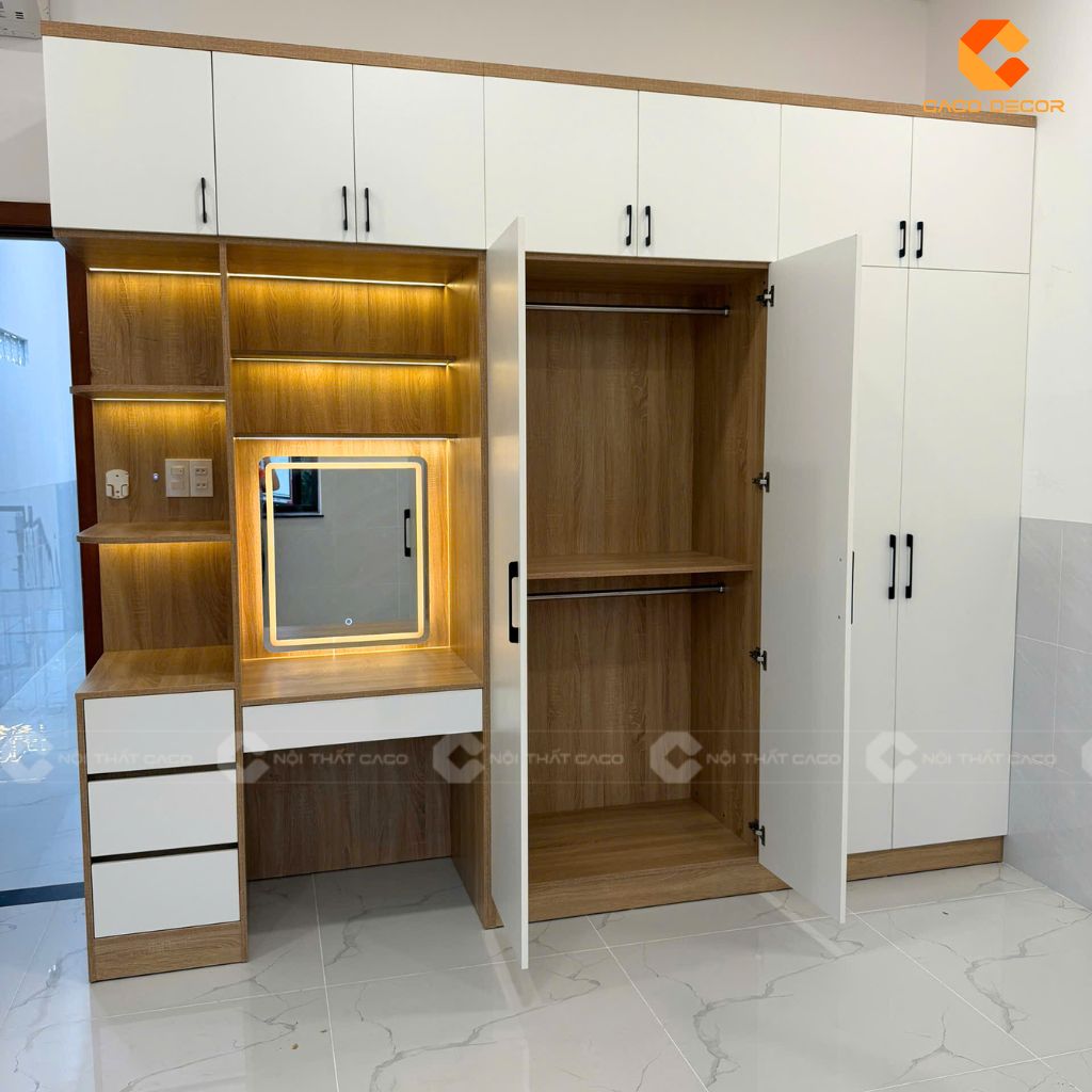 2 Tủ Quần Áo Gỗ Công Nghiệp Kết Hợp Bàn Trang Điểm