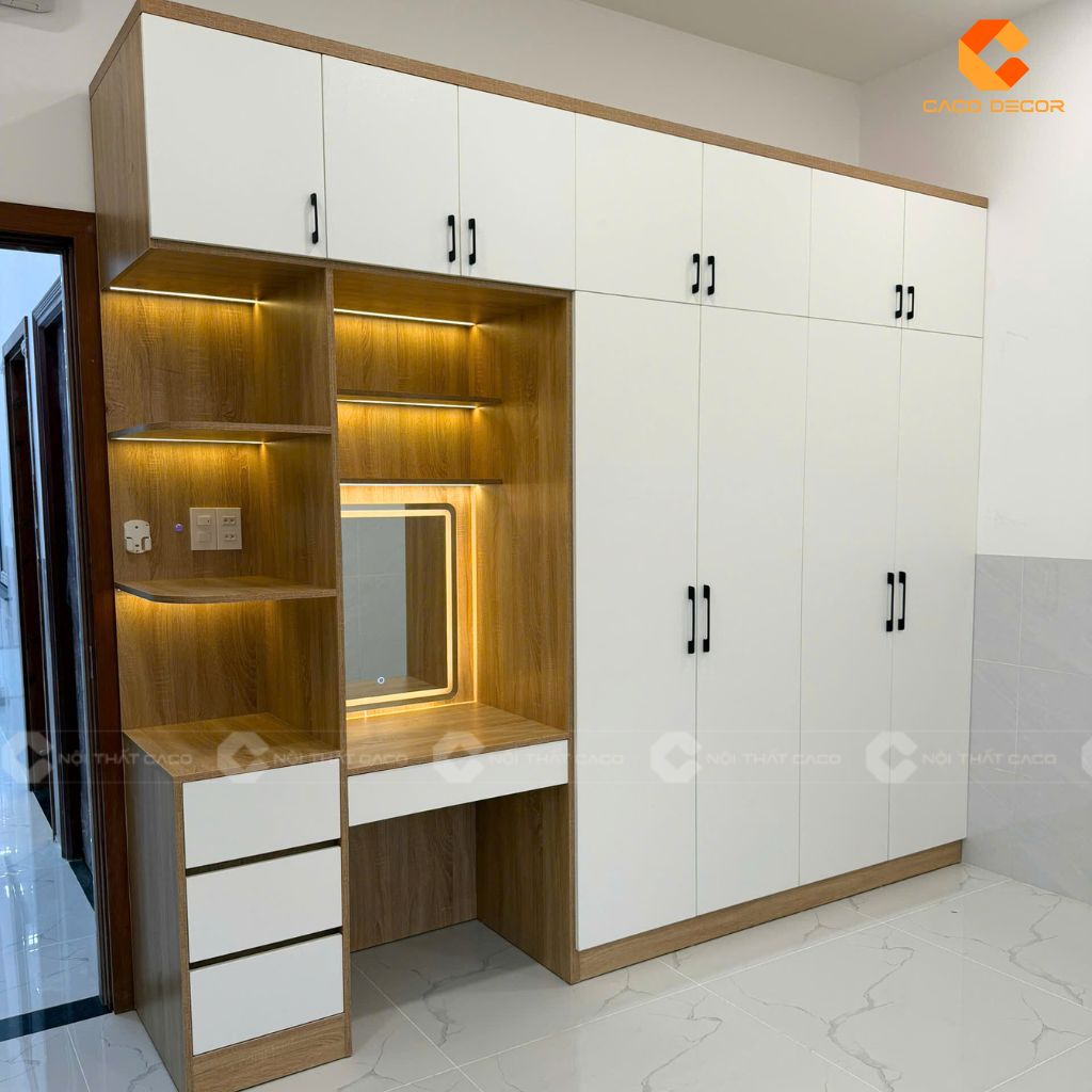 1 Tủ Quần Áo Gỗ Công Nghiệp Kết Hợp Bàn Trang Điểm