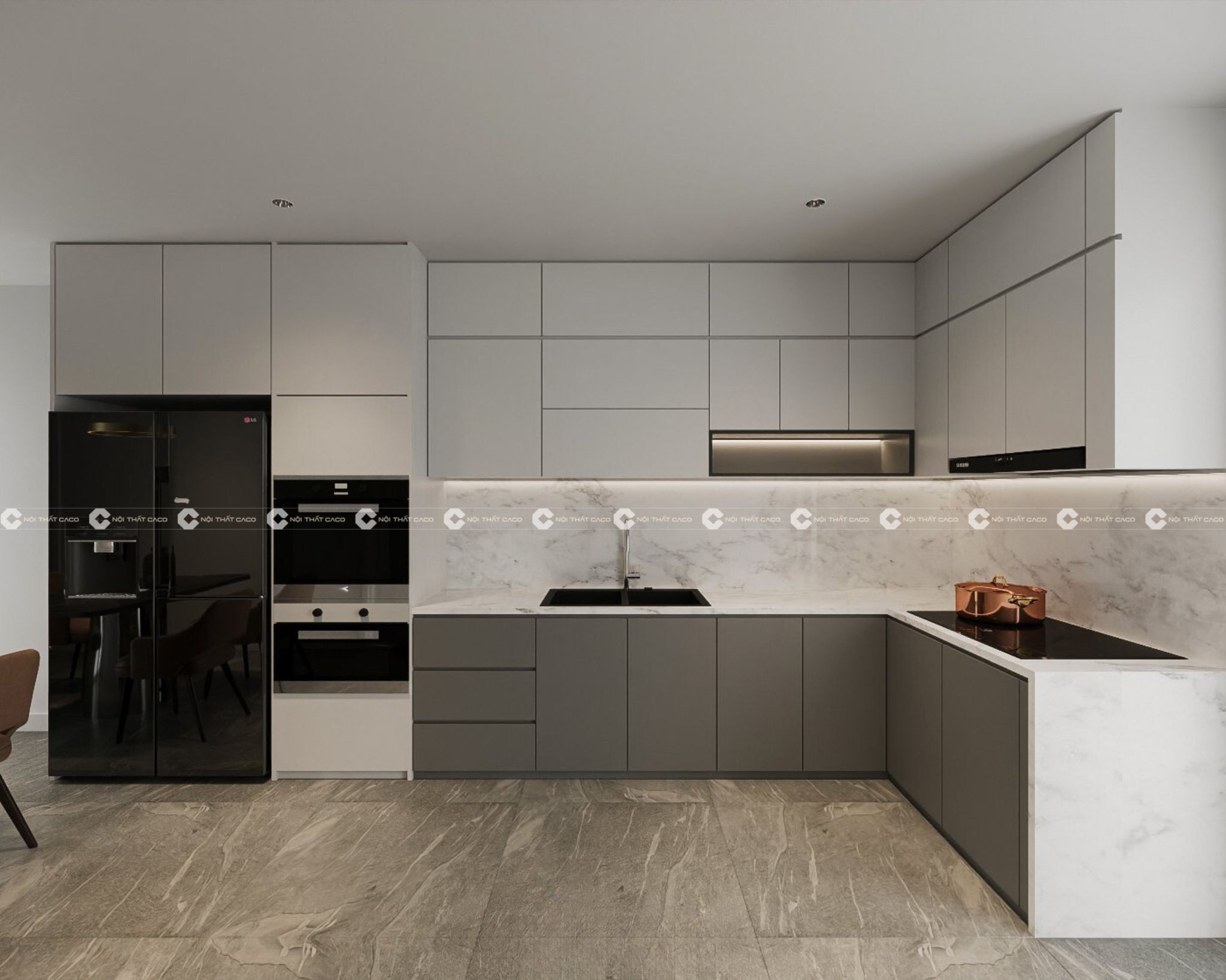 Tủ Bếp Gỗ Công Nghiệp MDF Chữ L Xám Trắng Hiện Đại Tủ Bếp Gỗ Công Nghiệp MDF Chữ L Xám Trắng Hiện Đại