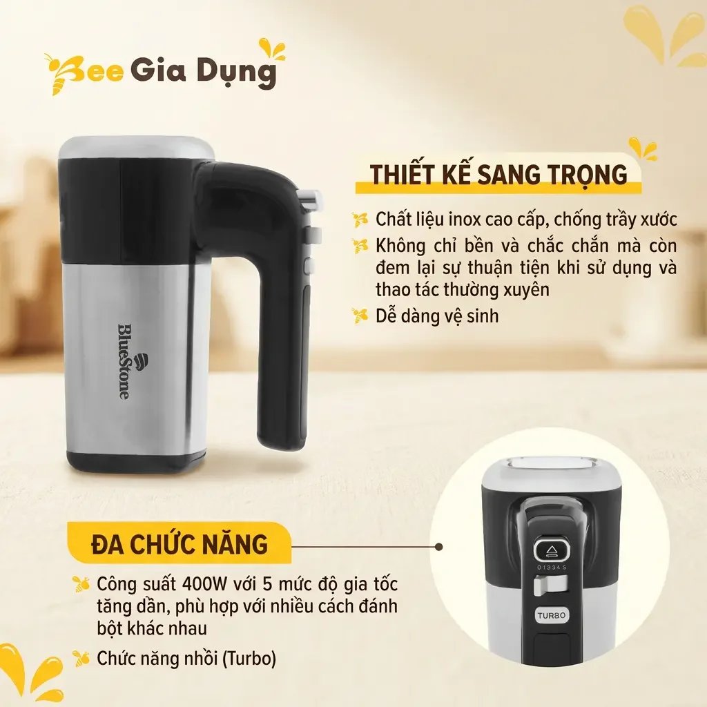 5 Máy đánh trứng BlueStone HMB-6338 400W kèm 2 bộ que