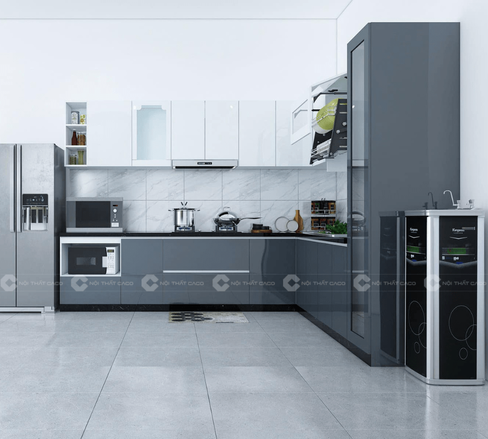 Tủ Bếp Chữ L Gỗ Công Nghiệp An Cường Phủ Acrylic
