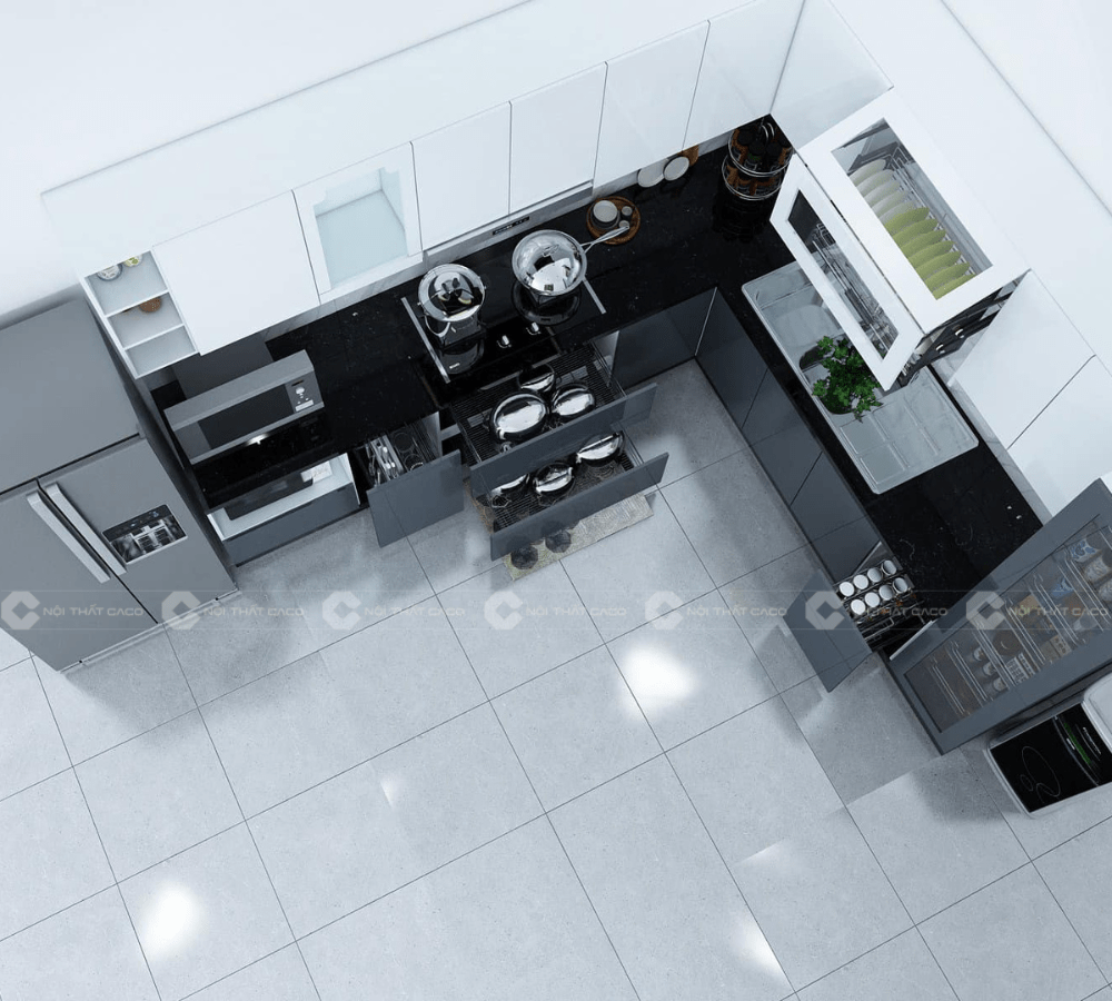 1 Tủ Bếp Chữ L Gỗ Công Nghiệp An Cường Phủ Acrylic