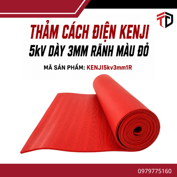 Thảm Cách Điện Kenji 5kv Dày 3mm Rãnh Màu Đỏ