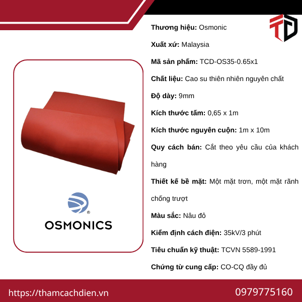 1 Thảm Cách Điện Osmonics 35KV/3 Phút  0.65x1m