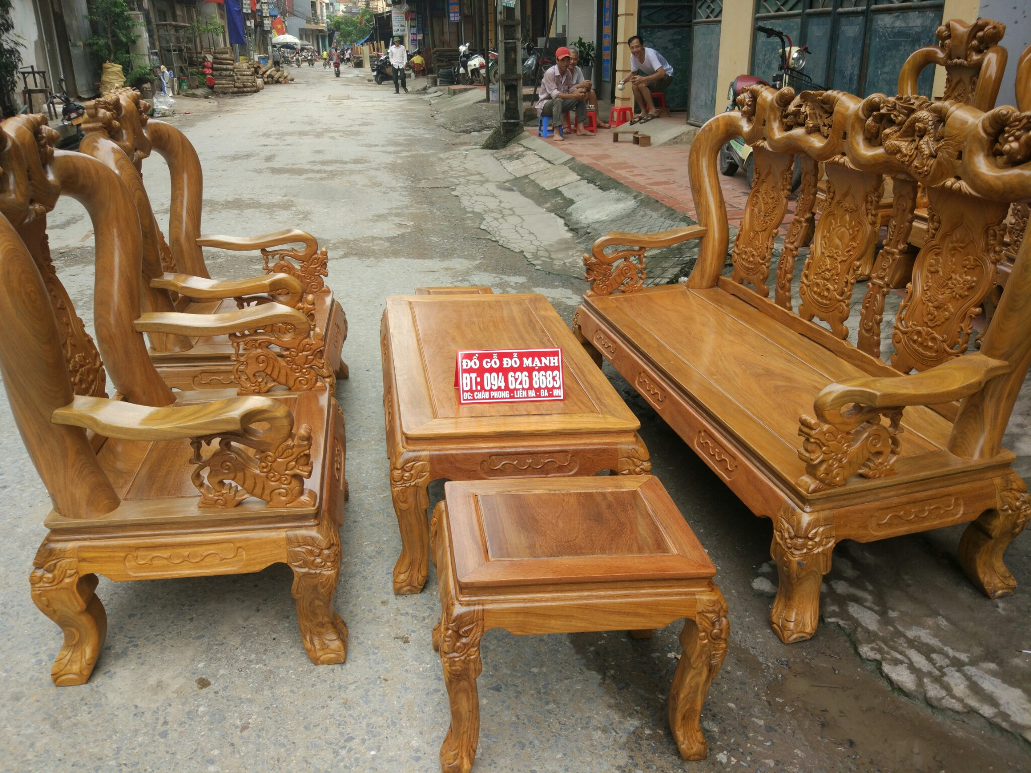 1 Bộ bàn ghế giả cổ trạm tứ linh gỗ lim tay 12