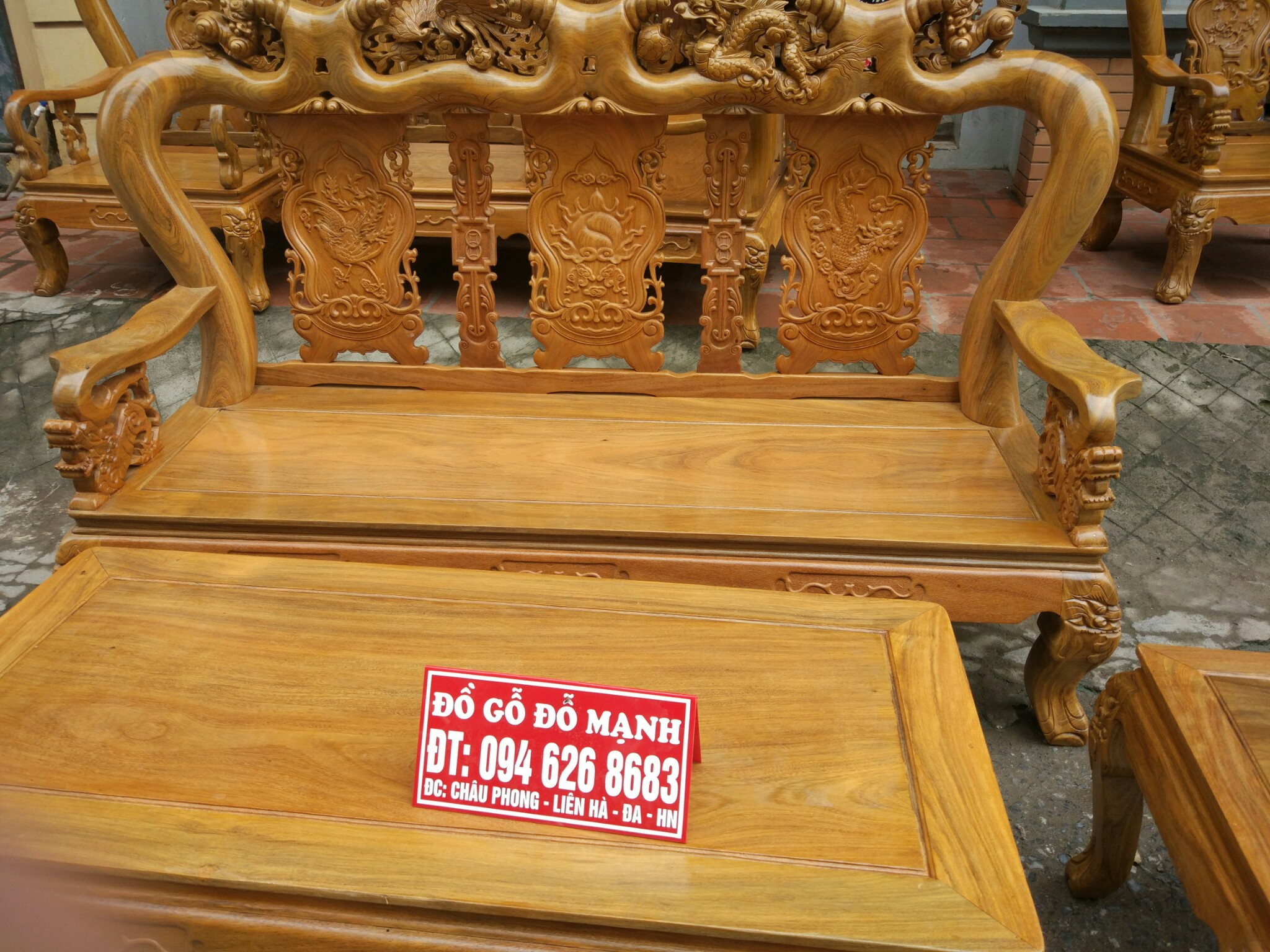 2 Bộ bàn ghế giả cổ trạm tứ linh gỗ lim tay 12