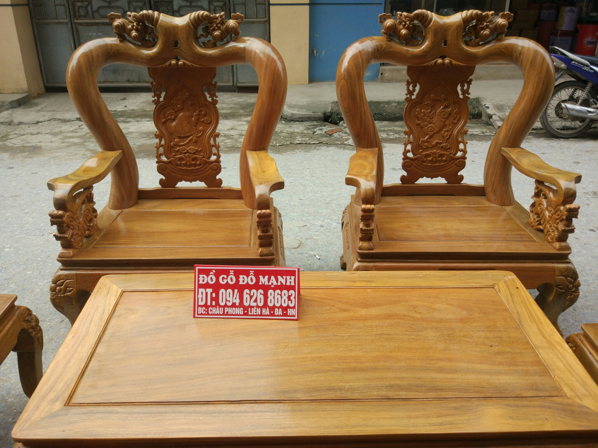 3 Bộ bàn ghế giả cổ trạm tứ linh gỗ lim tay 12