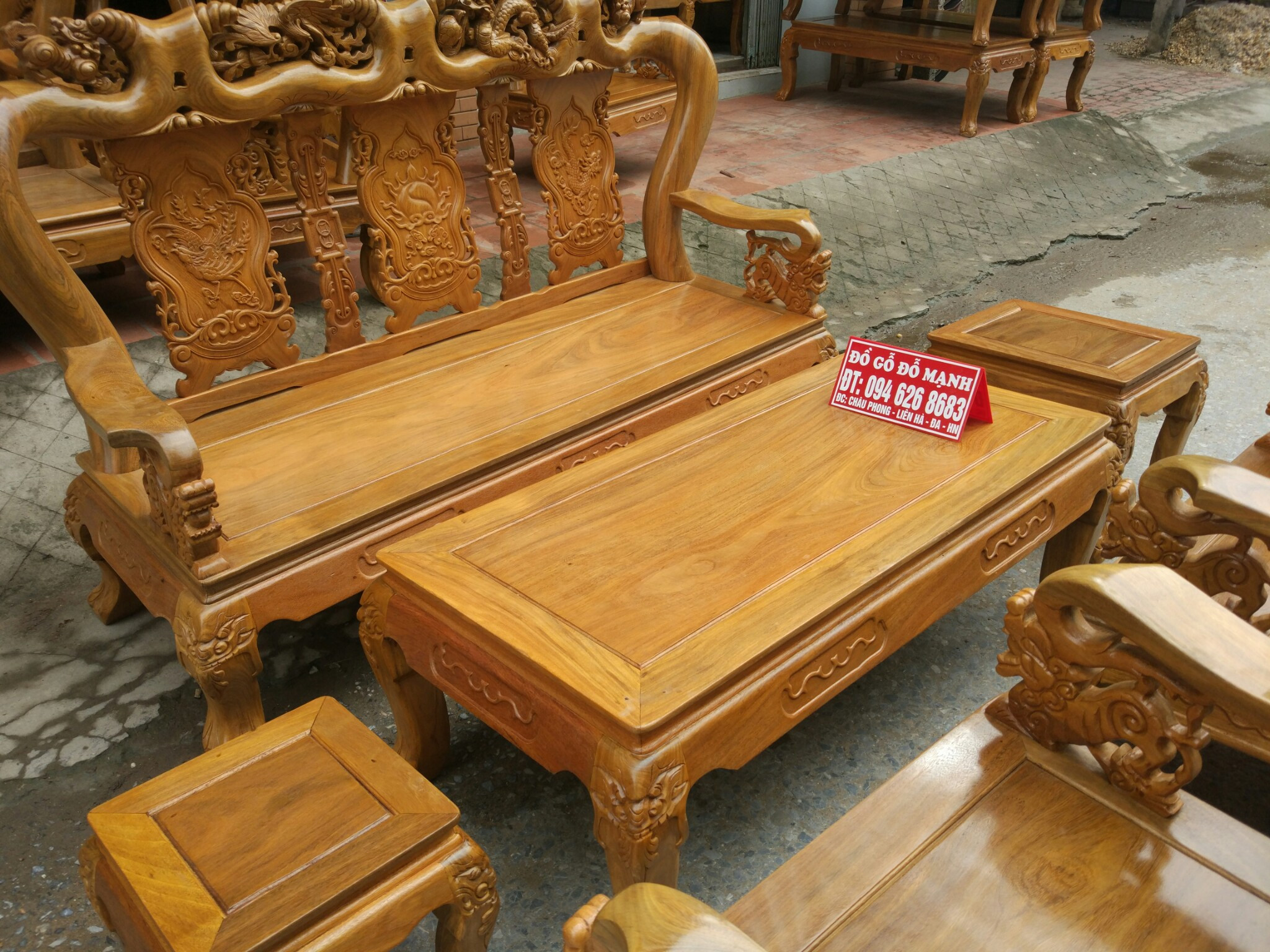 4 Bộ bàn ghế giả cổ trạm tứ linh gỗ lim tay 12