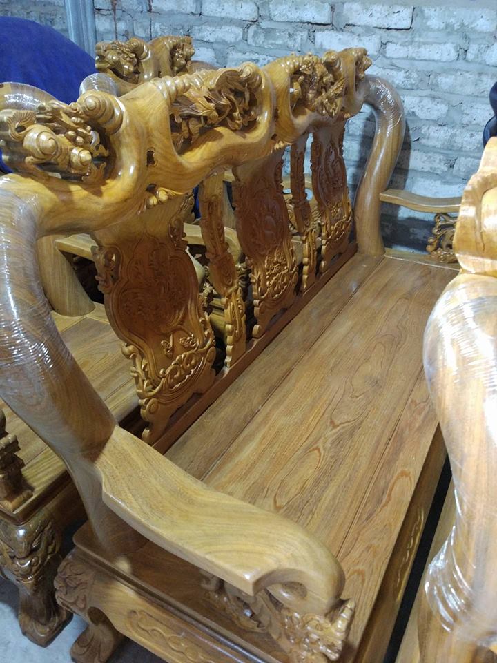 5 Bộ bàn ghế giả cổ trạm tứ linh gỗ lim tay 12