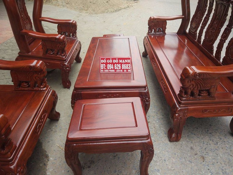 2 Bộ bàn ghế trạm voi gỗ lim tay 10 và tay 12