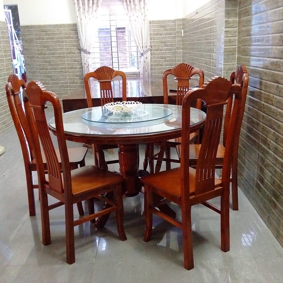 Bộ Bàn Ghế Ăn   Gỗ Trẹo   Loại bàn xoay kính Bộ Bàn Ghế Ăn   Gỗ Trẹo   Loại bàn xoay kính