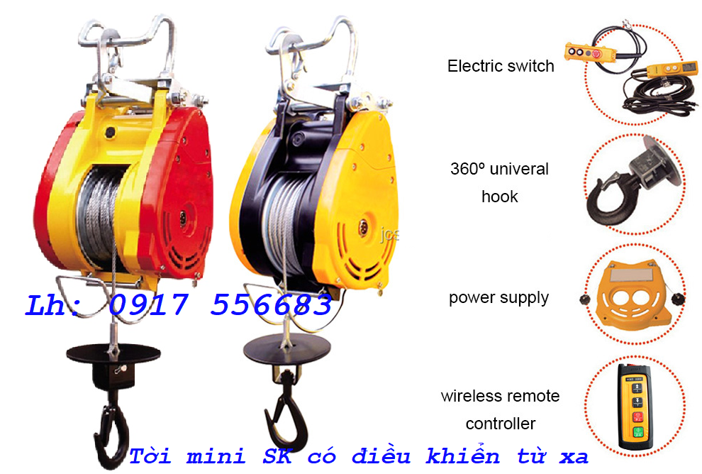 Tời điện mini xách tay 250kg, 500kg cáp 30m, điện 1pha 220v có điều khiển từ xa Tời điện mini xách tay 250kg, 500kg cáp 30m, điện 1pha 220v có điều khiển từ xa