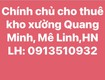 Chính chủ cho thuê kho xưởng tại tổ 8 thị trấn quang minh, mê linh, hà nội. 