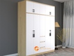 Tủ Quần Áo Gỗ MDF 4 Cánh Kết Hợp Kệ Trang Trí 