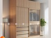 Tủ quần áo cửa lùa màu vàng vân gỗ phối kính hiện đại